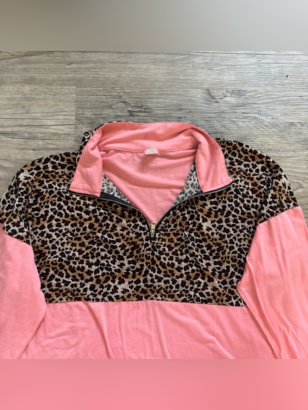 Sunshine & Rodeos Women’s Peach LeopardPrint Quarter Zip Pullover Top Rodeo Chic - Picture 5 of 10